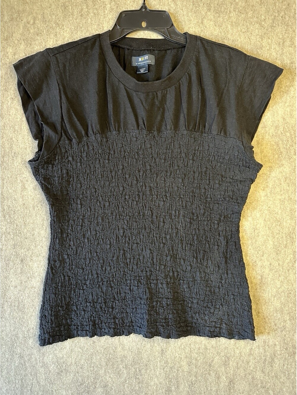 Anthro Maeve Smocked Cap Sleeve Stretch Top Black Women’s Large